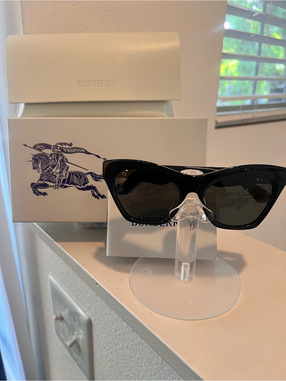 Burberry Glossy Black Cat-Eye Sunglasses with Dark Lenses